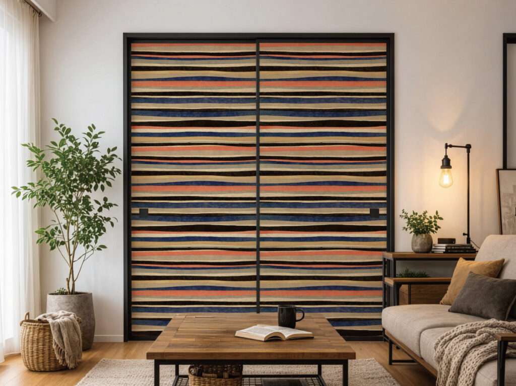 父の日のサプライズプレゼントにおすすめのふすまリメイク・モダンなボーダー柄